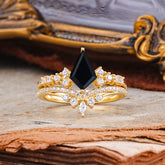 Luxury Kite-Cut Natural  Black Onyx Engagement Ring